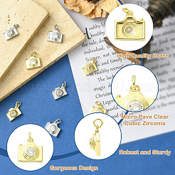8Pcs 4 Styles Brass Pave Cubic Zirconia Camera Charms&nbsp;KK-CJ0004-36