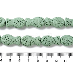 魚で染めた天然の溶岩石ビーズ連売り  ダークシーグリーン  21.5x12x6mm  穴：1.6mm  約19個/連  16.14''（41センチメートル）&nbsp;G-O126-01A-06