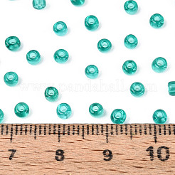 FGBグレードA透明丸型ガラスシードビーズ  ライトシーグリーン  8/0  3x2mm  穴：1mm  約10000個/ポンド&nbsp;SEED-WH0009-03