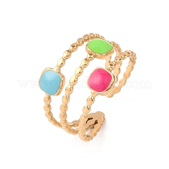 女性用304ステンレススチールカフリング  エナメル  ゴールドカラー  正方形  14.5mm&nbsp;LS-RJEW-D334-02D-G