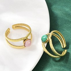 316 Stainless Steel with Natural Mixed Gemstone Cuff Rings&nbsp;RJEW-Z098-01G-11