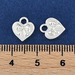 ラックメッキ合金ペンダント  鉛フリー＆カドミウムフリー  蝶結びのチャームが付いたハート型  銀  10.5x9x2.5mm  穴：2mm&nbsp;PALLOY-D029-09S-RS