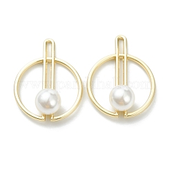 アクリルパールビーズの合金ペンダント  フラットラウンドのチャーム  ライトゴールド  27x20.5x8.5mm  穴：1.2x5mm&nbsp;PALLOY-E580-15LG
