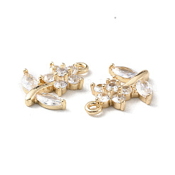 真鍮の舗装キュービックジルコニアペンダント  花のチャーム  ライトゴールド  19.5x15x4.5mm  穴：1.5mm&nbsp;KK-G462-06KCG
