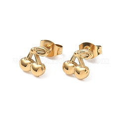 304ステンレススチールのチェリースタッドピアス  ゴールドカラー  8x7mm&nbsp;EJEW-D324-01G