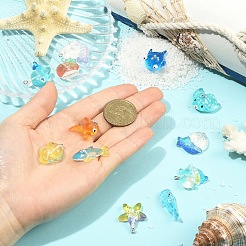 12個 12スタイル 海をテーマにした透明樹脂製漫画ペンダント  プラチナトーンの鉄製ループが付いた海の動物のチャーム  混合図形  13~26x16.5~28x6~23mm  穴：2mm  1個/スタイル&nbsp;CRES-YW0002-75