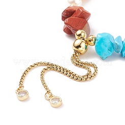 Natural Mixed Gemstone Chips Beaded Silder Bracelet with Pearl&nbsp;BJEW-JB08326