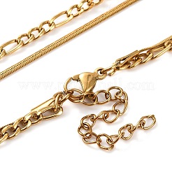 304 Stainless Steel Double Layer Figaro Chain & Herringbone Chain Necklaces for Women&nbsp;NJEW-G140-16C-G