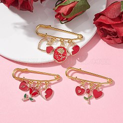 3 個 3 スタイルバレンタインデーハート/ローズ合金エナメルチャーム安全ピンブローチ  ウエストパンツ引き締め女性のための黄金の鉄のキルトピン  ゴールドカラー  34~40x50mm  1個/スタイル&nbsp;JEWB-BR00134