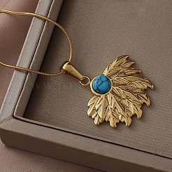 316 Surgical Stainless Steel with Synthetic Turquoise Sunflower Pendant Necklaces for Women&nbsp;EA3001