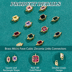12Pcs 2 Styles Brass Micro Pave Cubic Zirconia Links Connectors&nbsp;KK-HS0015-22B
