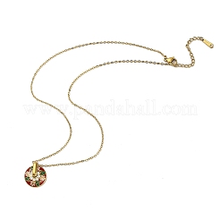 304 Stainless Steel Enamel Flat Round Necklaces for Women&nbsp;NJEW-Q028-01C-G