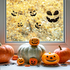 ハロウィーンのカボチャの顔の装飾ステッカー  ハロウィーン パーティーの子供の diy クラフトの装飾のための紙粘着デカール  ブラック  300x250x0.2mm  ステッカー：16~46x22~128mm  4枚/セット&nbsp;STIC-WH0005-01