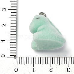 フロッキー樹脂ペンダント  恐竜  プラチナ鉄ループ付き  ミディアムアクアマリン  23x24x19mm  穴：2.5mm&nbsp;LS-FIND-S001-08A