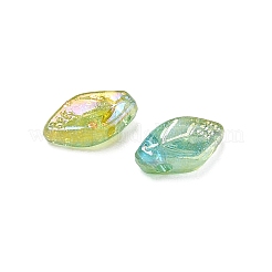 UVメッキ透明アクリルビーズ  虹色の  葉  グリッターパウダー付き  薄緑  10.5x6x3mm  穴：1.5mm&nbsp;AC-CBA81FF-08B