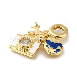 Brass Cubic Zirconia Travel European Dangle Charms&nbsp;KK-R002-20G-03