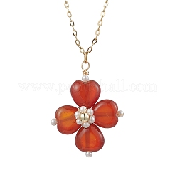Natural Carnelian(Dyed and Heated) Clover Shamrock Pendant Necklaces&nbsp;NJEW-JN05170-03