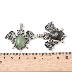 天然石ミックスストーンペンダント  アンティークシルバートーン合金パーツ  コウモリのチャーム  32.5x41.5x6.5mm  穴：8.5x4.2mm&nbsp;G-G871-02AS-A