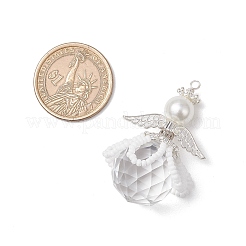 2個2スタイルのガラスシードビーズペンダント  花と天使  ホワイト  38x6mm  穴：2mm&nbsp;PALLOY-MZ00710-01