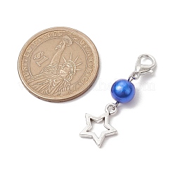 10色の星合金ペンダント装飾10個  バッグの飾りに使えるアクリルパールビーズとカニカンの留め具チャーム  ミックスカラー  37.5mm  1pc /カラー&nbsp;HJEW-JM02649
