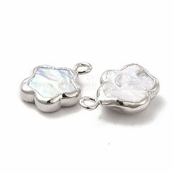 バロック天然ケシパールコネクターチャーム  花のリンク  真鍮の二重ループ付き  プラチナ  14~15x11~12x3~5mm  穴：1.8mm&nbsp;PEAR-P004-22A-P01