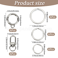 30 個 5 スタイル合金スプリング ゲート リング  合金回転式ナスカン  アイアンスプリットリング  プラチナ  31x25.5x4mm  6個/スタイル&nbsp;DIY-SP0006-87