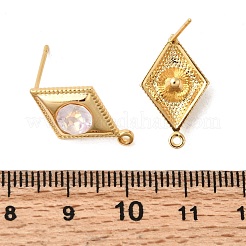 ガラスのスタッドのイヤリングの発見  菱形  真鍮パーツ  ニッケルフリー  18KGP本金メッキ  パールピンク  20x12mm  穴：1.2mm  ピン：1mm&nbsp;KK-P340-15G-02