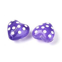 透明ガラスエナメルビーズ連売り  ドット付きハート  暗い蘭  14~14.5x14~14.5x9~10mm  穴：0.7~0.8mm  約20個/連  10.24インチ（26cm）。&nbsp;GLAA-N061-10B