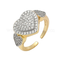 Brass Micro Pave Cubic Zirconia Open Cuff Ring for Women&nbsp;RJEW-F177-03GP-04