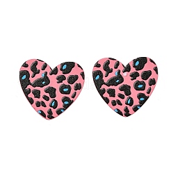 女性用ハートアクリルプリントスタッドピアス  304ステンレスピン付き  ショッキングピンク  18.5x20.5mm&nbsp;EJEW-G418-01C