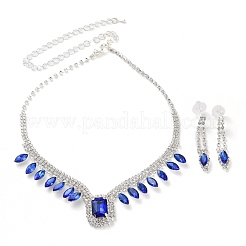 Alloy Rhinestone Rectangle Pendant Necklaces & Horse Eye Stud Earring Sets for Women&nbsp;SJEW-U001-01P-04