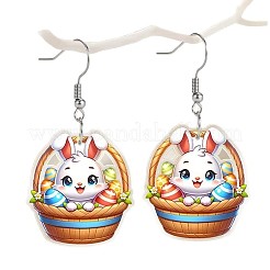 イースターのアクリルダングルイヤリング  卵とウサギ  プラチナ  カラフル  50mm&nbsp;FS-WG50DE5-01