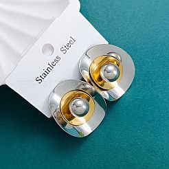 女性用ツートンカラー304ステンレススチール製スタッドピアス  フラットラウンド  ゴールデン·ステンレス鋼色  30.5x25mm&nbsp;WG155B5-01