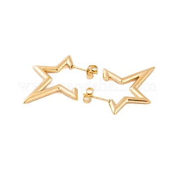 イオンプレーティング（IP）304ステンレススチールハーフフープスタッドピアス（女性用）  スター  18KGP本金メッキ  26x2mm&nbsp;EJEW-P279-12G
