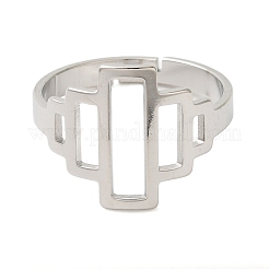 Non-Tarnish Hollow Rectangle 304 Stainless Steel Adjustable Rings for Women&nbsp;RJEW-N048-01P