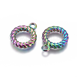 イオンプレーティング（IP）304ステンレススチールマンテルパーツ  リング  虹色  19x15x3mm  穴：2.5mm  内径：9mm&nbsp;STAS-F241-06-M