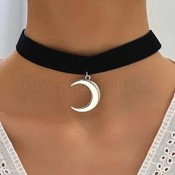 Gothic Moon CCB Plastic Pendant Black Velvet Choker Necklaces for Women&nbsp;FS-WG30AE2-01