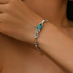 Synthetic Turquoise & Zinc Alloy Flower Round Beaded Elegant Women's Bracelets&nbsp;ZF9311-1