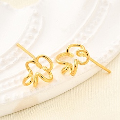 中空の花925スターリングシルバースタッドピアス  ゴールドカラー  9x9.5mm&nbsp;EJEW-S271-03G