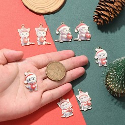 8 個 4 スタイルのクリスマス合金エナメルペンダント  長持ちメッキ  ゴールドカラー  猫のチャーム  ミックスカラー  29~31x17~24x1.5mm  穴：2mm  2個/スタイル&nbsp;FIND-YW0005-64
