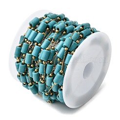 Handmade Synthetic Turquoise Beads & 316 Stainless Steel Column Link Chains&nbsp;CHS-L033-10G