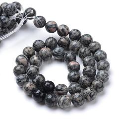 Natural Black Silk Stone/Netstone Bead Strands&nbsp;G-R412-23-10mm