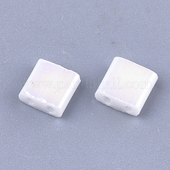2穴不透明ガラスシードビーズ  アブカラー  正方形  ホワイト  5x4.5~5.5x2~2.5mm  穴：0.5~0.8mm&nbsp;SEED-S023-28C-05