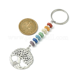 7Pcs Chakra Natural Lava Rock & Alloy Tree of Life Pendant Keychain Kit&nbsp;KEYC-JKC00644