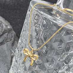 PVD 真空メッキ 304 ステンレススチール 蝶結びペンダント ラウンド スネーク チェーン ネックレス 女性用  18KGP本金メッキ  17.72インチ（45cm）&nbsp;NJEW-Z044-11G