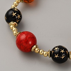 女性用合金＆樹脂ビーズブレスレット  ミックスカラー  7-1/4インチ（183mm）&nbsp;BJEW-WH0023-61A