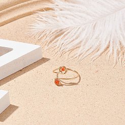 ラウンド 天然石 編組 オープン カフ リング  女性のための黄金の銅線ラップジュエリー  usサイズ7 3/4(17.9mm)&nbsp;RJEW-JR00503