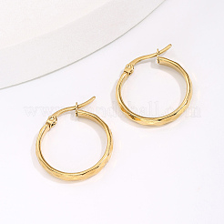 スタイリッシュな201ステンレススチールリップルフープピアス  ゴールドカラー  23x23mm&nbsp;RE3592