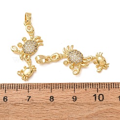 真鍮マイクロパヴェクリアキュービックジルコニアペンダント  ミニカニのチャームが付いたカニ  18KGP本金メッキ  29x15x3mm  穴：2.5x4mm&nbsp;CU-CBAFC45-01G