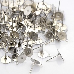 変色しない304ステンレススチールスタッドピアスセッティング  ピアスポスト  カン付き  ステンレス鋼色  トレイ：8mm  10x8mm  穴：1mm  ピン：0.6mm&nbsp;STAS-N036-03A